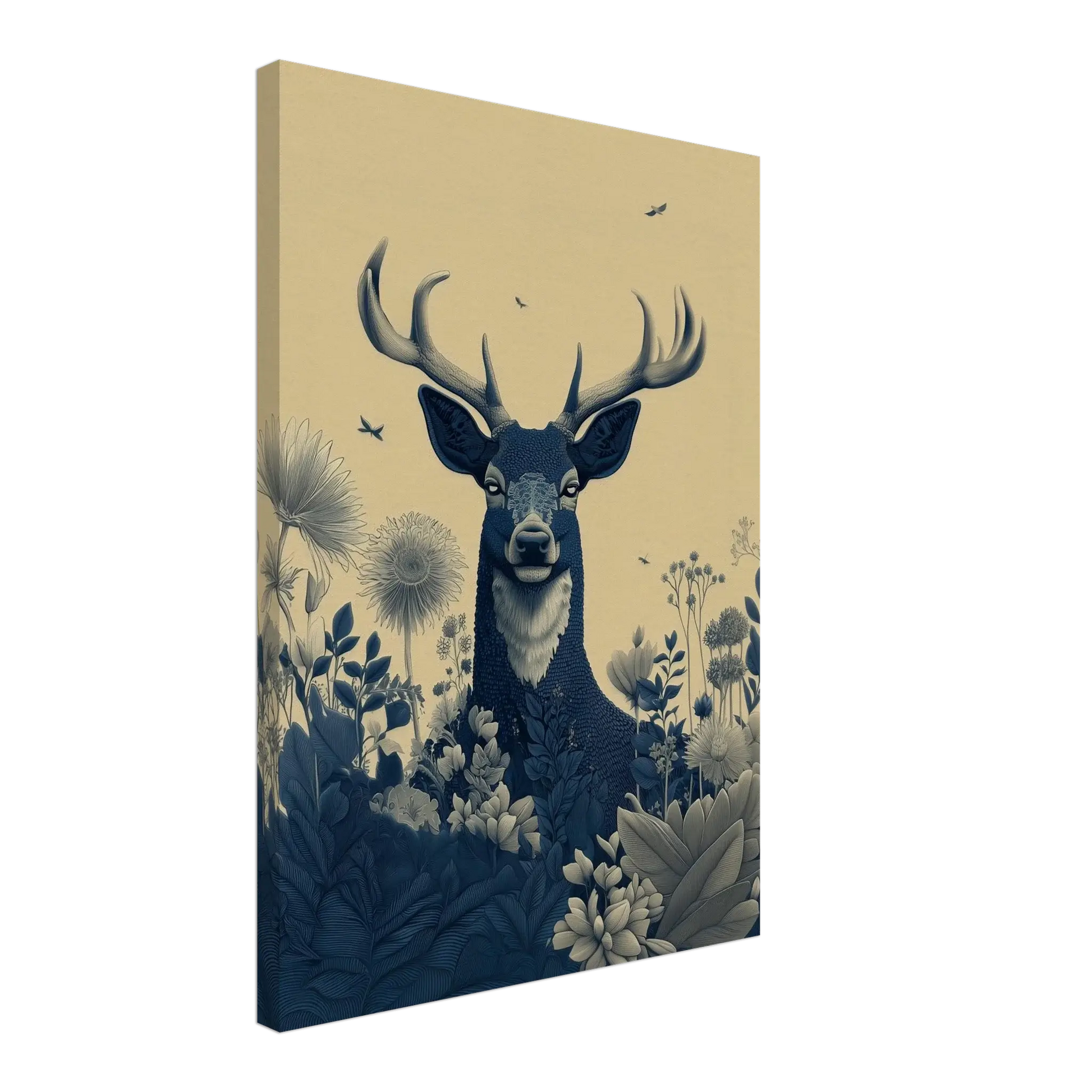 Majestic Stag in Bloom – Minimal Nature Canvas Wall Art featuring a stag with botanical elements for serene decor.
