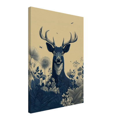 Majestic Stag in Bloom – Minimal Nature Canvas Wall Art featuring a stag with botanical elements for serene decor.
