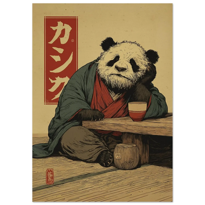Japanese Ukiyo-e Inspired Wall Art featuring a Zen Panda in traditional attire, creating a peaceful and calming atmosphere.