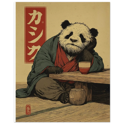 Japanese Ukiyo-e Inspired Wall Art – Zen Panda Poster in traditional clothing, exuding calmness and humor. A perfect minimalist decor.