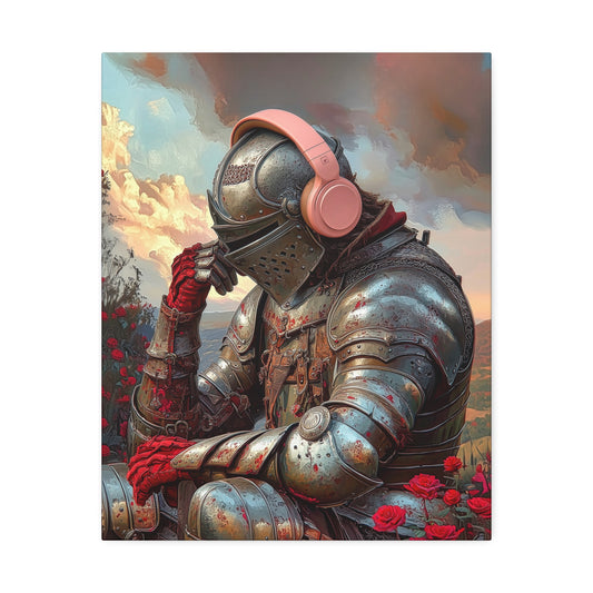 Surreal Knight in Roses Wall Art with detailed armor and romantic rose elements