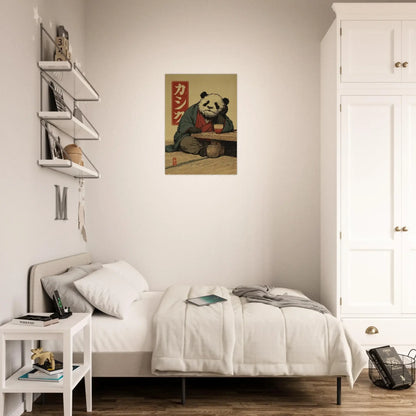 Minimalist room with Japanese Ukiyo-e Inspired Wall Art featuring a Zen Panda, creating a calm and peaceful atmosphere.
