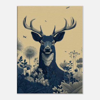 Majestic Stag in Bloom canvas wall art with serene stag and botanical elements, perfect for minimalist and modern interior decor.