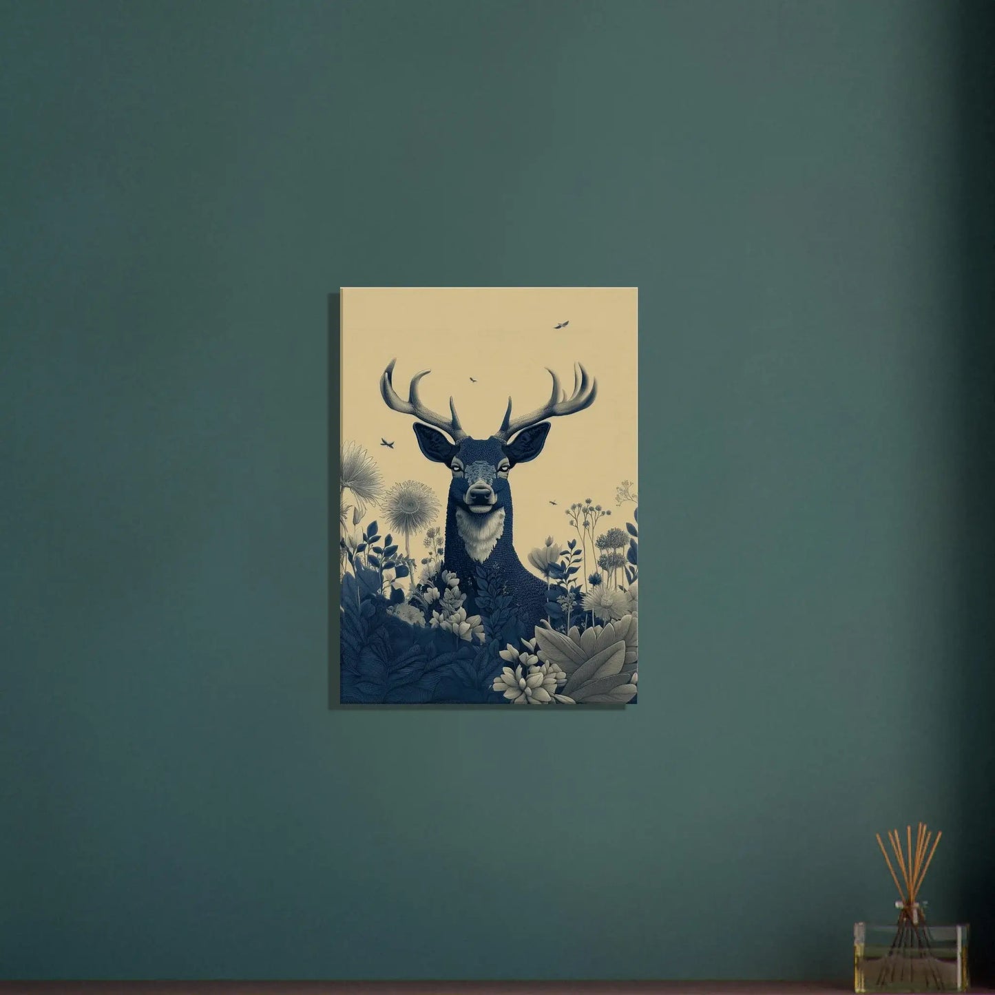 Majestic Stag in Bloom canvas wall art with serene botanical design for peaceful interiors.