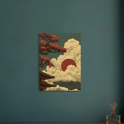 Japanese Zen Landscape Poster featuring Mount Fuji and sunrise.