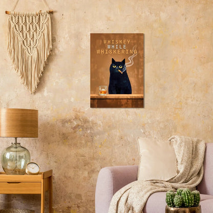 Vintage Cat Bar Poster - Black cat with whiskey glass, perfect for home bar decor.