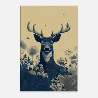 Majestic Stag in Bloom - Minimal nature canvas wall art featuring a stag among botanical elements, ideal for tranquil interiors.
